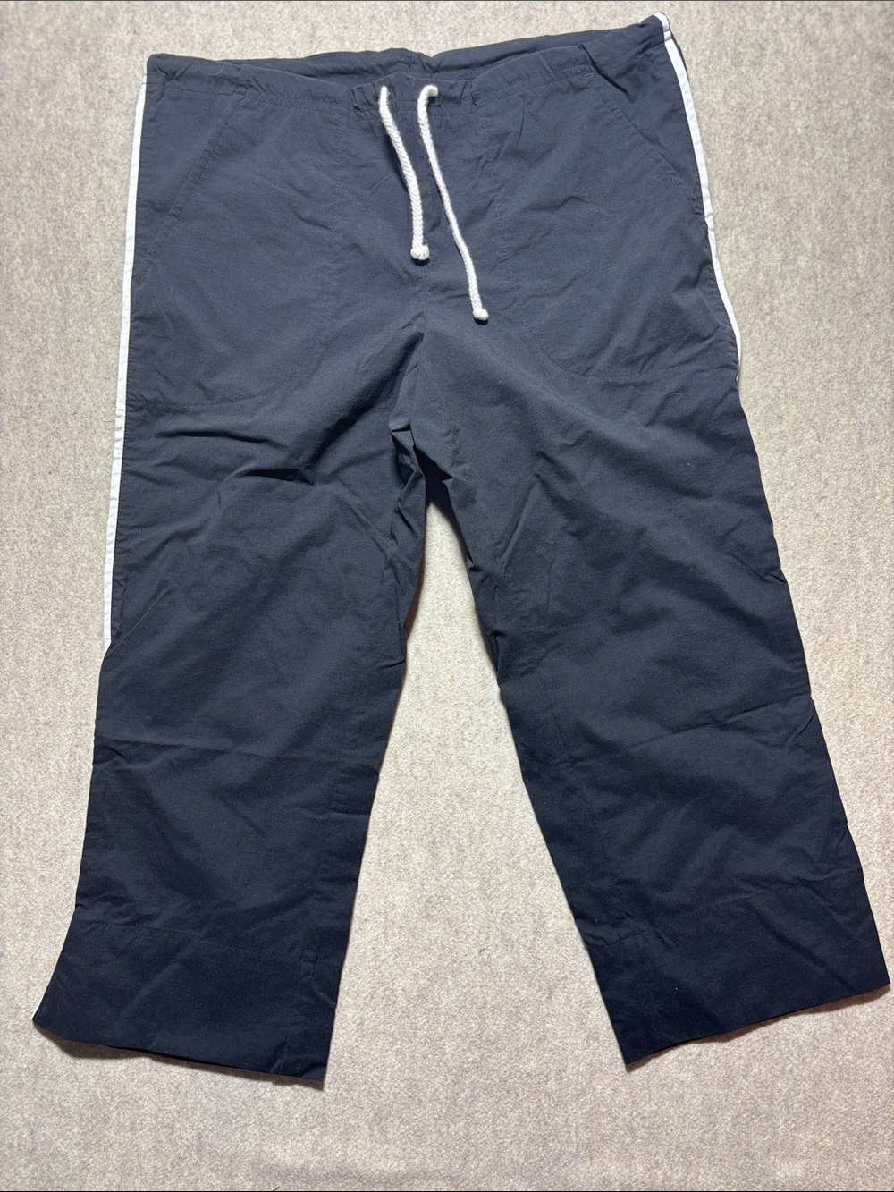 ProSpirit VTG Y2K Athletic Capri Pants  Black  White Stripe Sz S Drawstring (7)